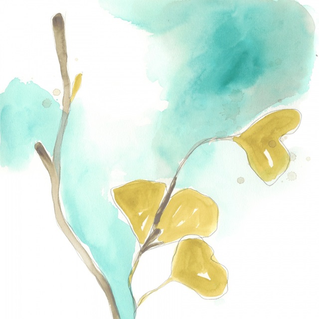 Teal and Ochre Ginko I