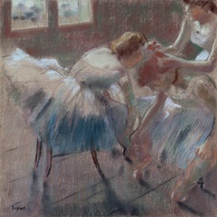 Three Dancers Preparing for Class