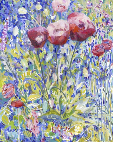 Three Poppies in Garden