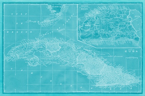 Map of Cuba in Aqua
