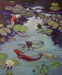 Red Koi and Lilies