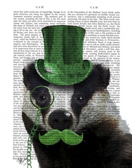 Badger with Green Top Hat and Moustache