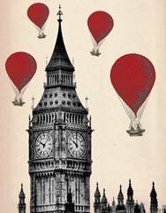 Big Ben and Red Hot Air Balloons