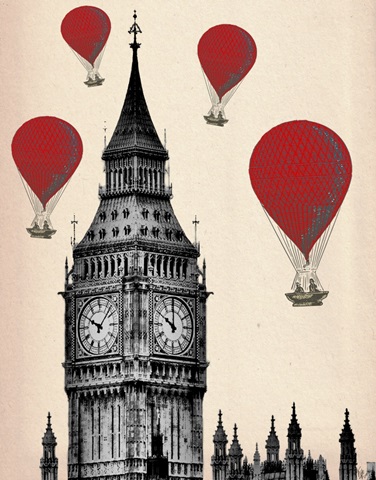 Big Ben and Red Hot Air Balloons