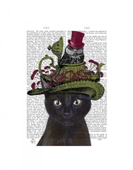 Black Cat with Teapot and Owl