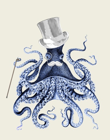 Blue Octopus on Cream b