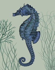 Blue Seahorses on Light Green Sage b