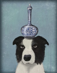 Border Collie with Blue Vase