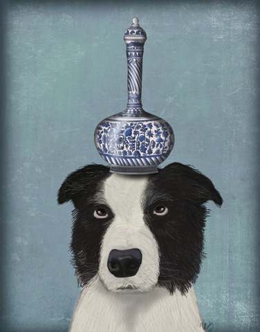 Border Collie with Blue Vase