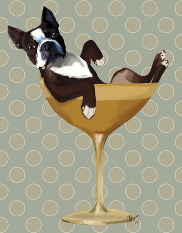 Boston Terrier in Cocktail Glass