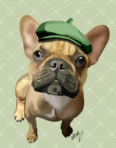 Brown French Bulldog with Green Hat