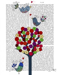 Button Tree and Birds Blue