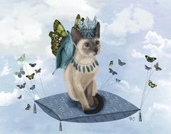 Cat on Pillow with Butterflies