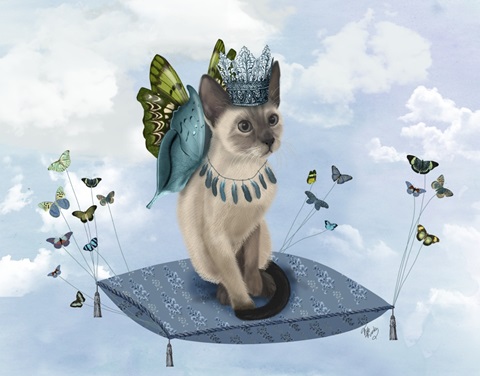 Cat on Pillow with Butterflies