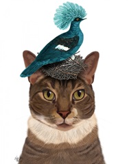 Cat with Nest and Blue Bird