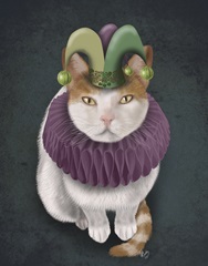 Cat, White with Jester Hat