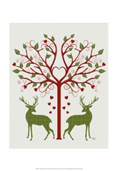 Christmas Des - Deer and Heart Tree, On Cream