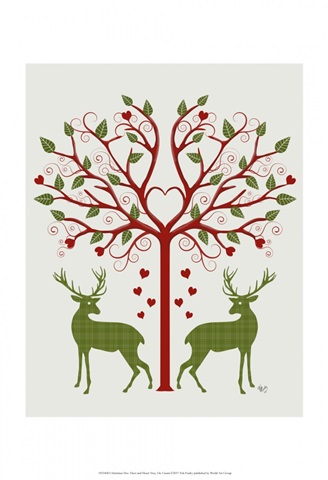 Christmas Des - Deer and Heart Tree, On Cream