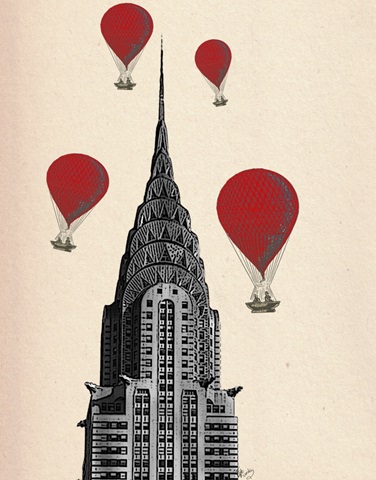 Chrysler Building and Red Hot Air Balloons