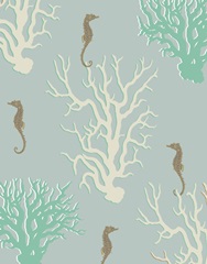 Coral and Seahorse in Seafoam