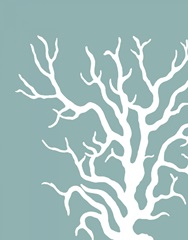 Corals White on Mist Blue Green a