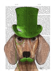 Dachshund With Green Top Hat and Moustache
