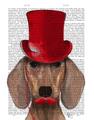 Dachshund With Red Top Hat and Moustache