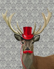 Deer With Red Hat and Moustache