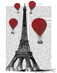 Eiffel Tower and Red Hot Air Balloons
