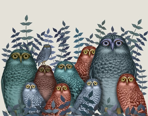 Electric Owls, Blue and Orange