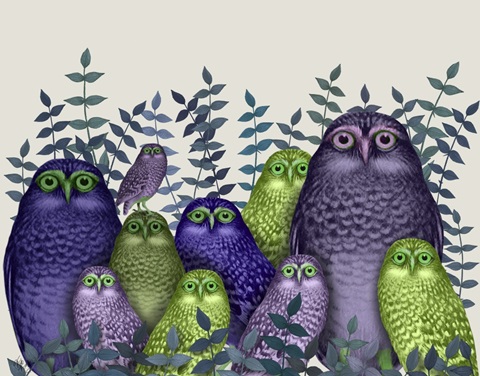 Electric Owls, Purple and Lime