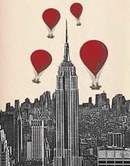 Empire State Building and Red Hot Air Balloons