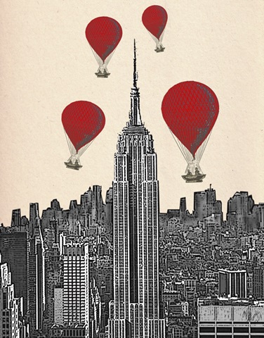 Empire State Building and Red Hot Air Balloons