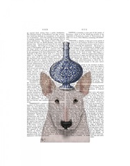 English Bull Terrier with Blue Vase