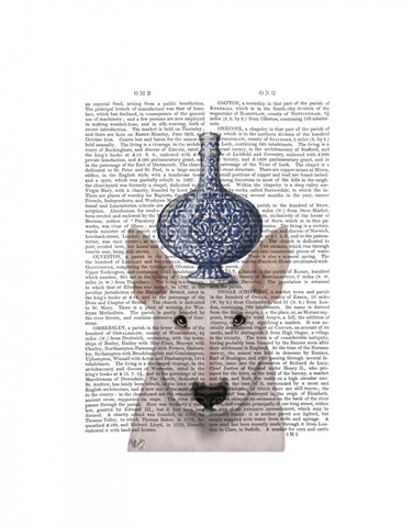 English Bull Terrier with Blue Vase