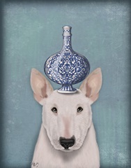 English Bull Terrier with Blue Vase