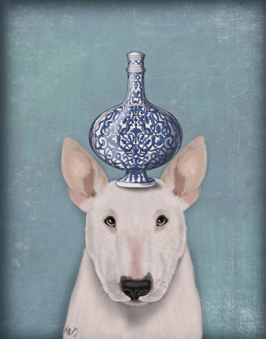 English Bull Terrier with Blue Vase