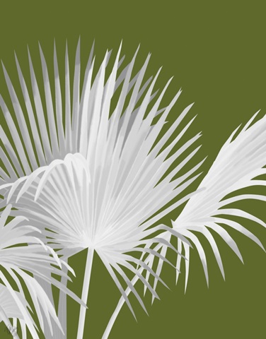Fan Palm 1, White on Green