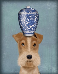 Fox Terrier with Blue Vase