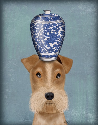 Fox Terrier with Blue Vase