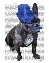 French Bulldog With Blue Top Hat and Moustache