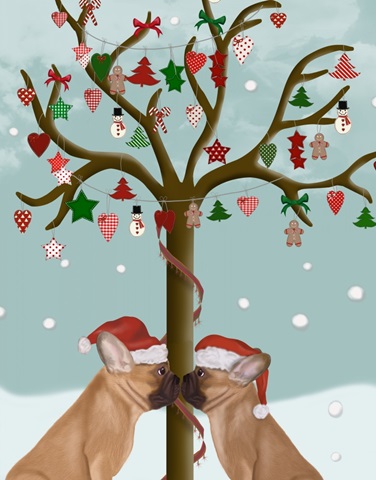 French Bulldogs and Christmas Tree