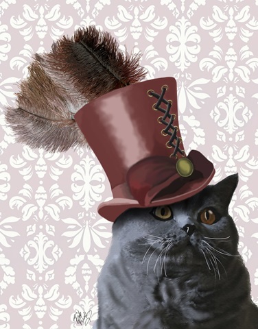 Grey Cat With Steampunk Top Hat