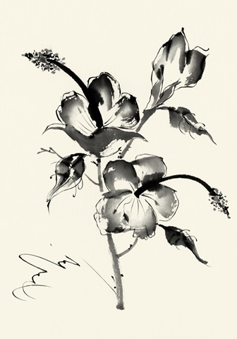 Ink Wash Floral III - Hibiscus