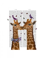 Kissing Giraffes with Birds