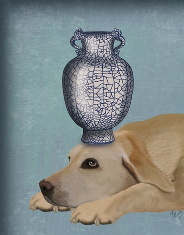 Labrador with Blue Vase