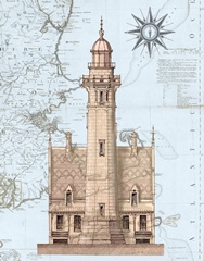 Lighthouse and House on Nautical Map