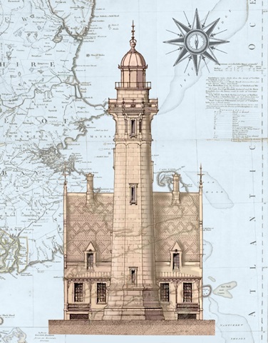 Lighthouse and House on Nautical Map