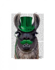Llama With Green Top Hat and Moustache