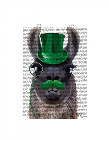 Llama With Green Top Hat and Moustache